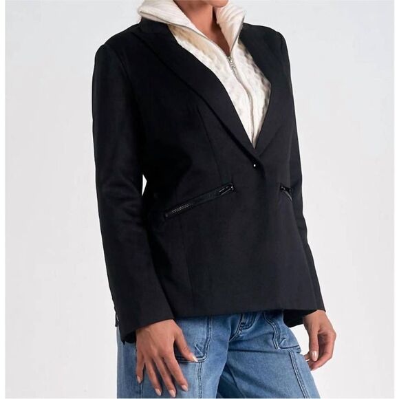 Elan Women's Long-Sleeve Peak-Lapel Blazer Sweater - Picture 2 of 7